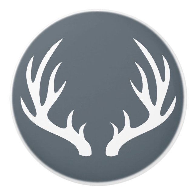 White Deer Antlers Rustic Ceramic Knob (Front)