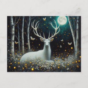 White Deer at Night Holiday Postcard