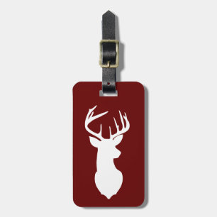 White Deer Buck Hunter Maroon Burgundy Customized  Luggage Tag