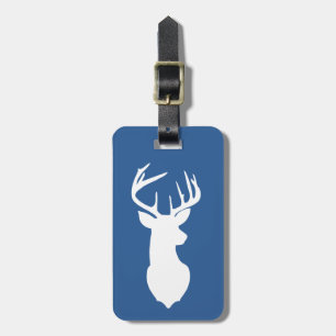 White Deer Buck Hunter Navy Blue White Customized Luggage Tag