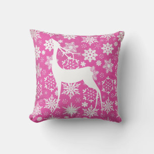 White Deer et Snowflakes sur Pink Holiday Coussin