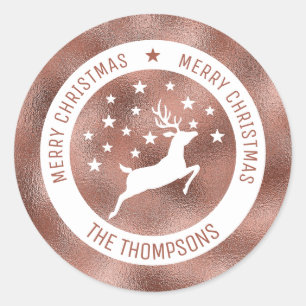 White Deer - Faux Rose Gold Foil (Not Real Foil) Classic Round Sticker