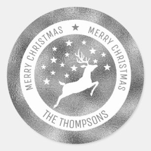 White Deer - Faux Silver Foil Look (Not Real Foil) Classic Round Sticker