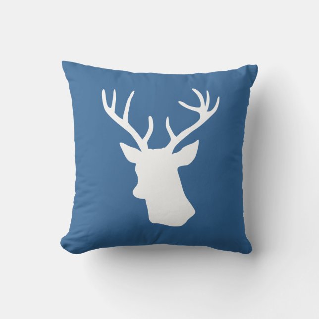White Deer Head Silhouette - Dark blue Throw Pillow (Front)