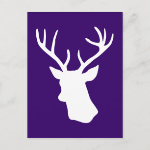White Deer Head Silhouette - Dark Purple Postcard