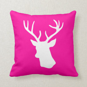 White Deer Head Silhouette - Hot Pink Throw Pillow