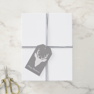 White Deer Head Silhouette On Grey And Custom Text Gift Tags