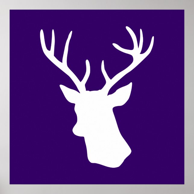 White Deer Head Silhouette - Purple Poster (Front)