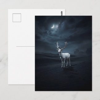 White deer in night desert postcard