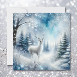 White Deer Magical Enchanted Christmas Forest Holiday Card<br><div class="desc">Personalized Christmas card. Ai watercolor style illustration of a pretty white deer sitting in a snow filled enchanted forest winter wonderland.</div>