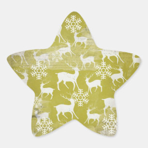 White Deer on Green Snowflakes Round Sticker