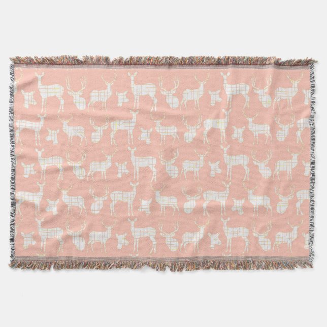 White Deer on Pink Throw Blanket (Front)