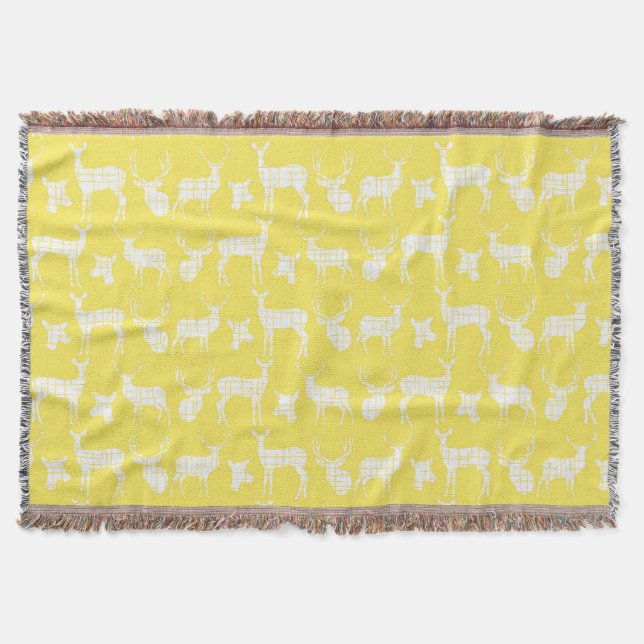White Deer on Yellow Throw Blanket (Front)