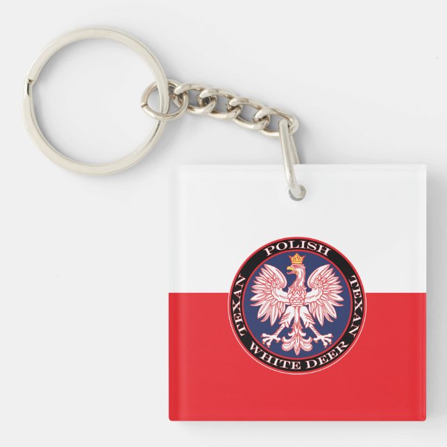 White Deer Round Polish Texan Keychain (Front)