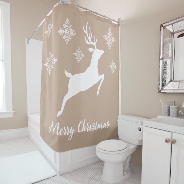 White Deer Shape On Beige With Snowflakes & Text (In Situ)