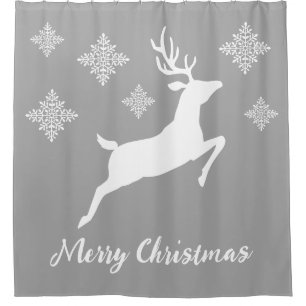 White Deer Shape On Grey With Snowflakes & Text