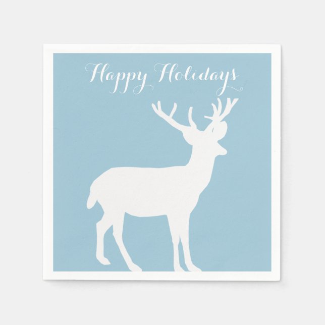 White Deer Silhouette Holiday Paper Napkins (Front)