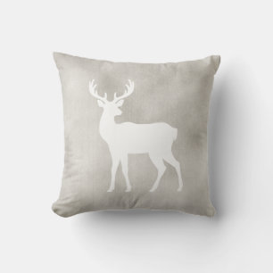 White Deer Silhouette On Faux Velvet Texture Throw Pillow