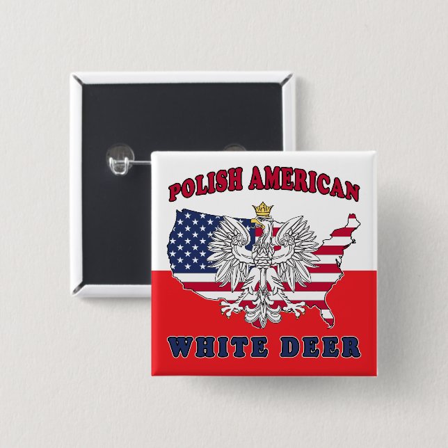 White Deer Texas Polish American 2 Inch Square Button (Front & Back)