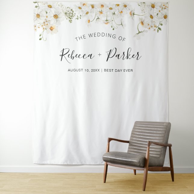 White delcate daisy WEDDING Backdrop Photo booth Tapestry (In Situ)