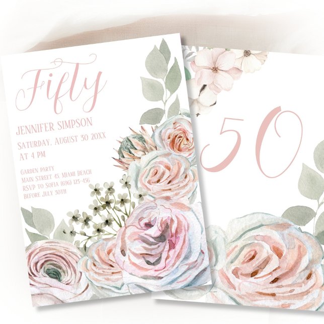 White Delicate watercolor flower palepink Birthday Invitation (Creator Uploaded)