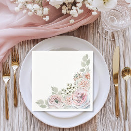 White Delicate watercolor flower palepink Birthday Napkin