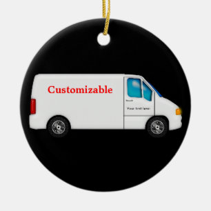 White Delivery Van - Customizable Ceramic Ornament