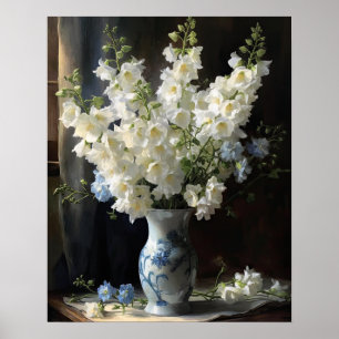 White Delphinium Flowers Art Print Poster