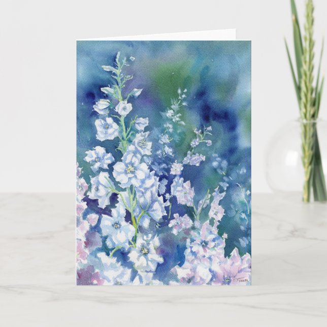 White Delphiniums Blank Notecard (Front)