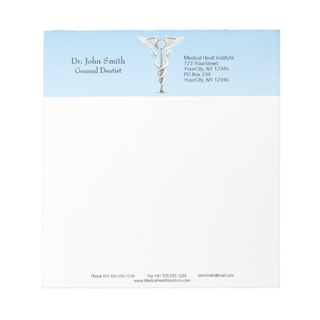White Dental Mirror Caduceus Toothbrush Medical Notepad (Front)