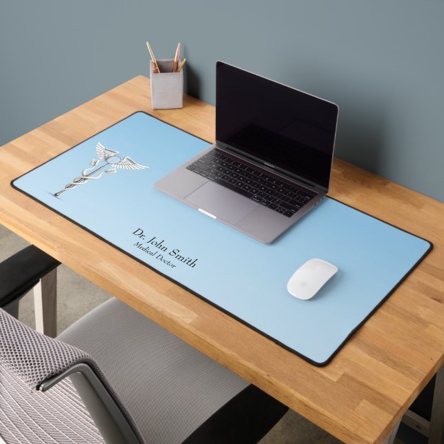 White Dental Mirror Toothbrush Caduceus Medical Desk Mat (Office 2)