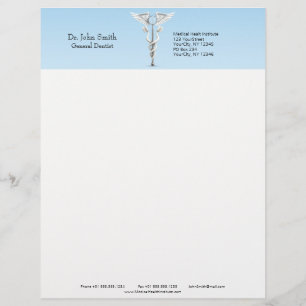 White Dental Mirror Toothbrush Medical Caduceus Letterhead