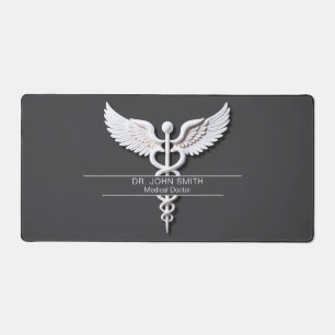 White Detailed Clean Caduceus Anthracite Medical Desk Mat