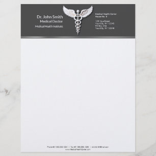White Detailed Clean Caduceus Warm Grey Medical Letterhead