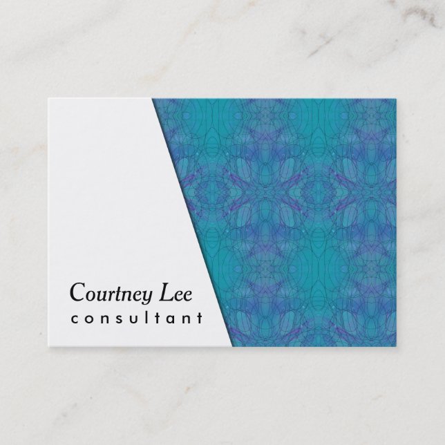 White Diagonal & Kaleidoscopic Blue, Green, Purple Business Card (Front)