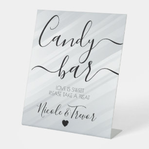 White Diagonal Lines Calligraphy Candy Bar Pedestal Sign