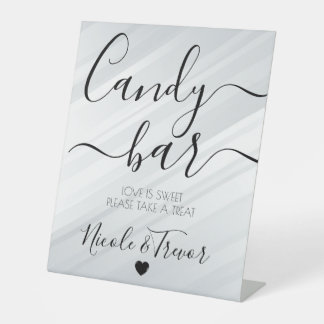 White Diagonal Lines Calligraphy Candy Bar Pedestal Sign