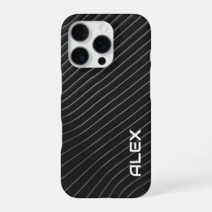 White Diagonal Pinstripe on Black – Minimalist  iPhone 16 Pro Case