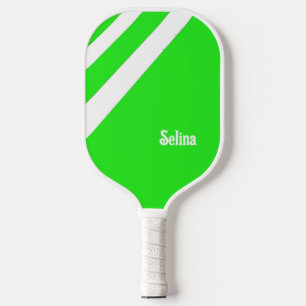 White diagonal stripes on green pickleball paddle