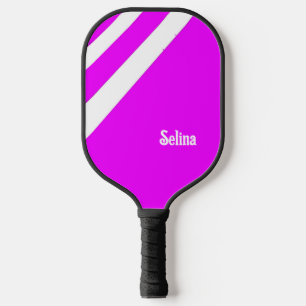 White diagonal stripes on pink pickleball paddle