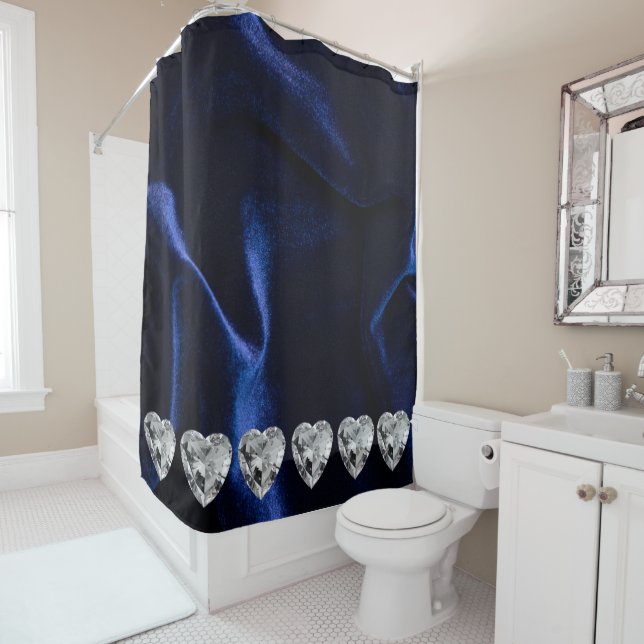 White Diamond Blue Shower Curtain (In Situ)