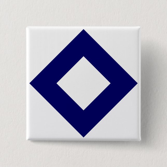 White Diamond, Bold Blue Border 2 Inch Square Button (Front)