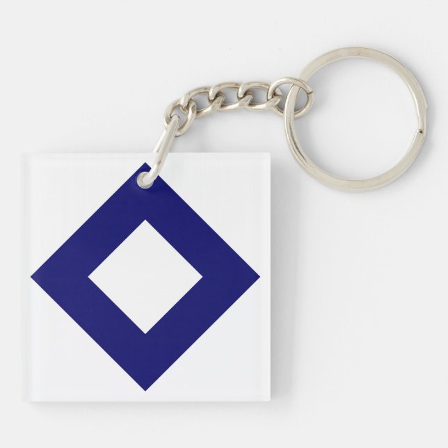 White Diamond, Bold Blue Border Keychain (Back)