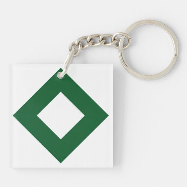 White Diamond, Bold Green Border Keychain (Back)