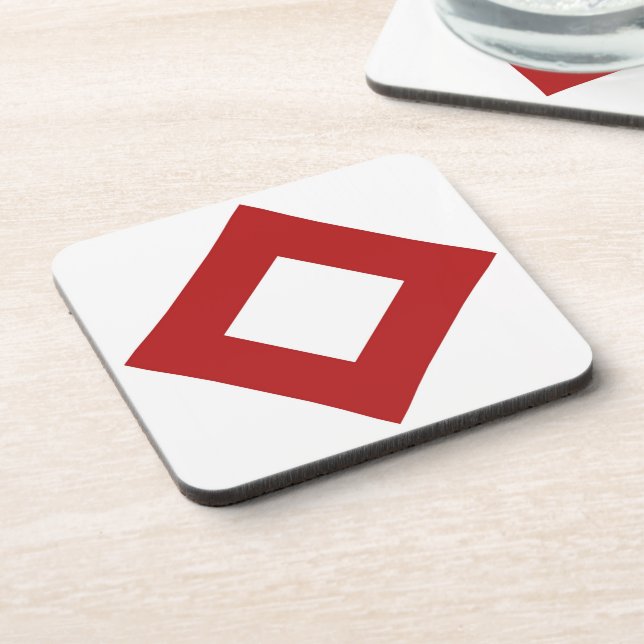 White Diamond, Bold Red Border Coaster (Left Side)