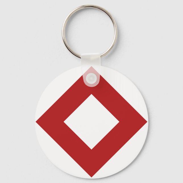 White Diamond, Bold Red Border Keychain (Front)