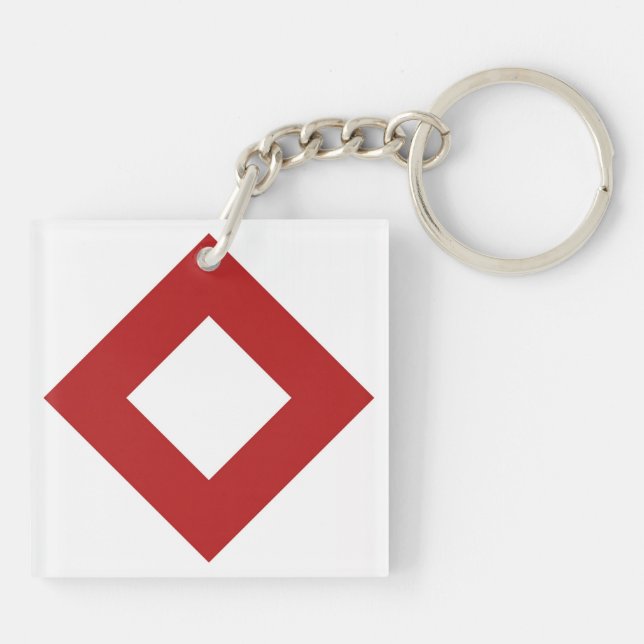 White Diamond, Bold Red Border Keychain (Back)