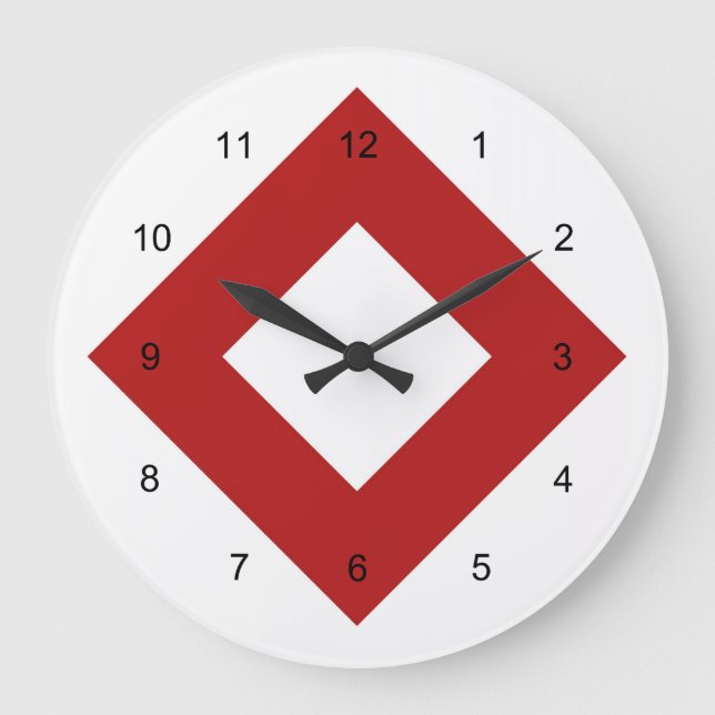 White Diamond, Bold Red Border Large Clock (Front)