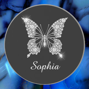 White Diamond Butterfly, DIY Script Name, Black Coaster