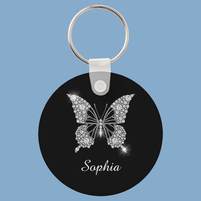 White Diamond Butterfly, DIY Script Name, Black Keychain (Creator Uploaded)